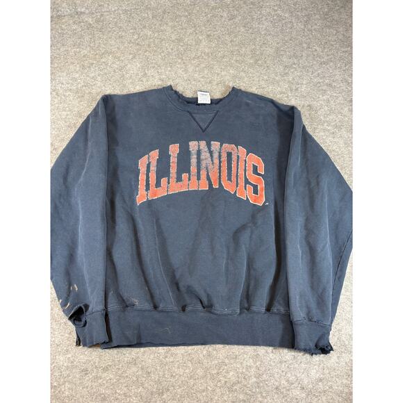 Vintage Y2K University Of Illinois Crewneck Sweatshirt Mens 2XL Navy Champion - Picture 1 of 6